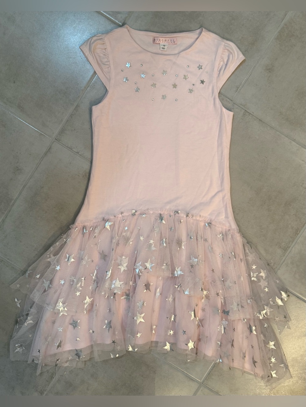 Biscotti Pink Silver Star Dress Sz 12 NWOT